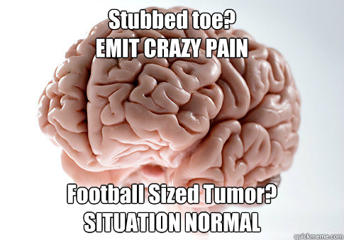 Stubbed toe?  
EMIT CRAZY PAIN Football Sized Tumor?
SITUATION NORMAL    Scumbag Brain