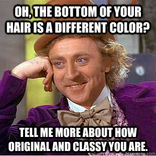 Oh, the bottom of your hair is a different color? Tell me more about how original and classy you are. - Oh, the bottom of your hair is a different color? Tell me more about how original and classy you are.  Condescending Wonka