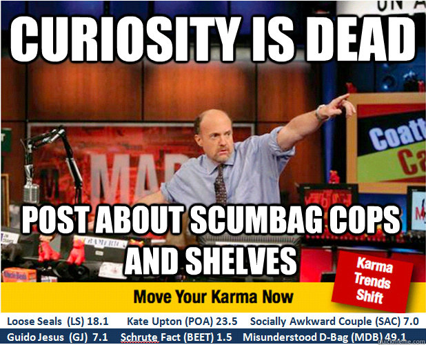 curiosity is dead Post about scumbag cops and shelves  Jim Kramer with updated ticker