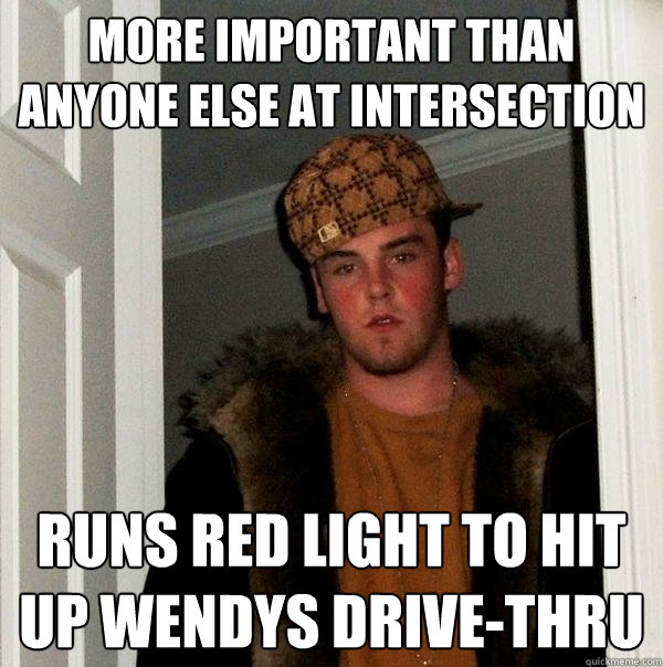 more important than anyone else at intersection runs red light to hit up wendys drive-thru  Scumbag Steve