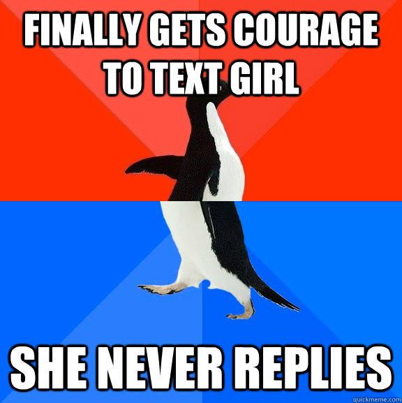 Finally gets courage to text girl she never replies  Socially Awesome Awkward Penguin