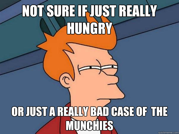 not sure if just really hungry Or just a really bad case of  the munchies  Futurama Fry