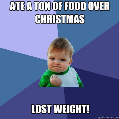 ate a ton of food over christmas lost weight!  Success Baby