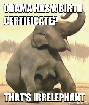 Obama has a birth certificate? That's Irrelephant  Irrelephant