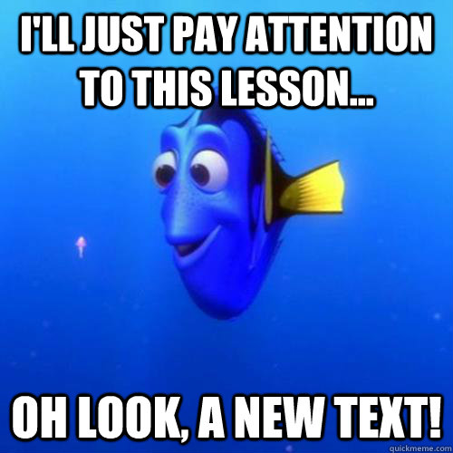 I'll just pay attention to this lesson... Oh look, a new text!  dory