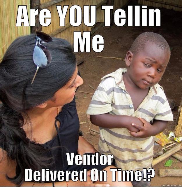 Vendor Tasks - ARE YOU TELLIN ME VENDOR DELIVERED ON TIME!? Skeptical Third World Kid