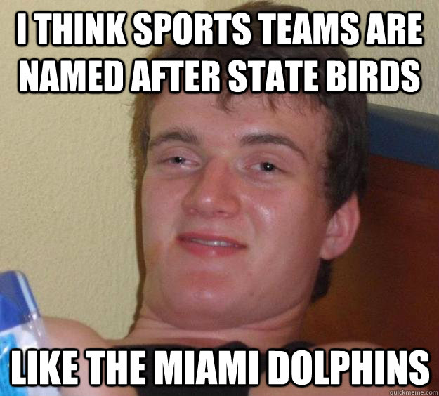 I think sports teams are named after state birds Like the miami dolphins  10 Guy