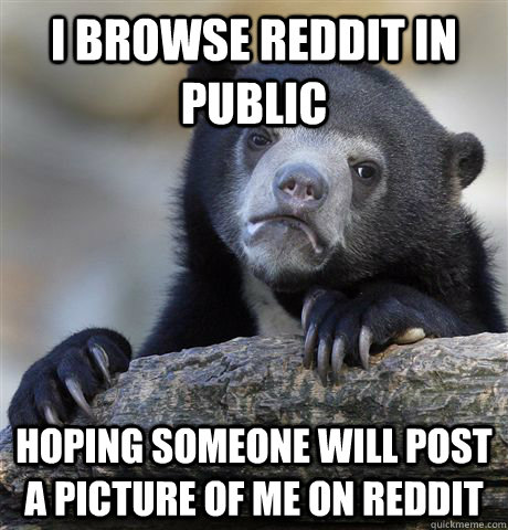 I browse reddit in public hoping someone will post a picture of me on reddit  Confession Bear