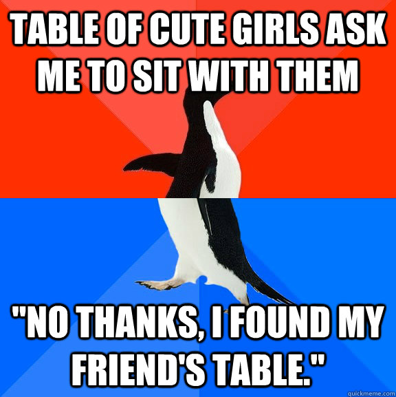 Table of cute girls ask me to sit with them 