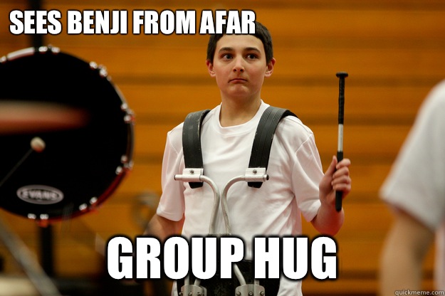 Sees Benji from afar  GROUP HUG  