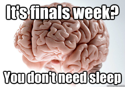 It's finals week? You don't need sleep  - It's finals week? You don't need sleep   Scumbag Brain