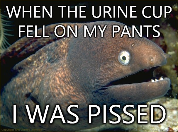 When the urine cup fell on my pants I was pissed - When the urine cup fell on my pants I was pissed  Bad Joke Eel