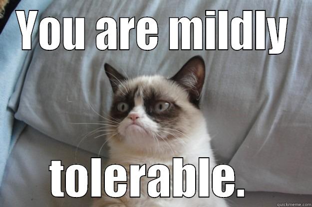 Mildly tolerable - YOU ARE MILDLY TOLERABLE.  Grumpy Cat