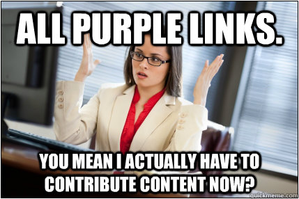 All purple links. You mean I actually have to contribute content now?  