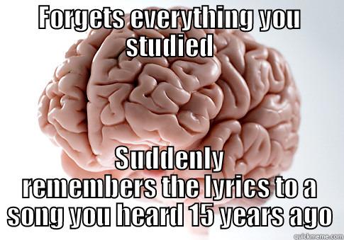 Selective memory over here. - FORGETS EVERYTHING YOU STUDIED SUDDENLY REMEMBERS THE LYRICS TO A SONG YOU HEARD 15 YEARS AGO Scumbag Brain