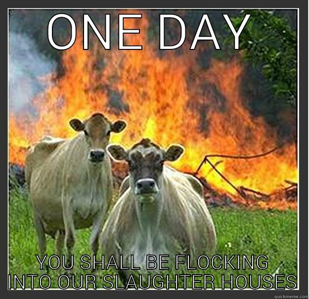 ONE DAY YOU SHALL BE FLOCKING INTO OUR SLAUGHTER HOUSES Evil cows