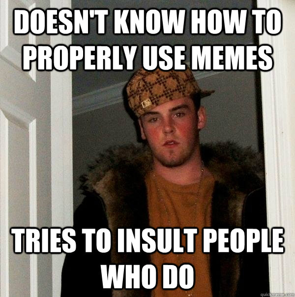 Doesn't know how to properly use memes Tries to insult people who do  Scumbag Steve