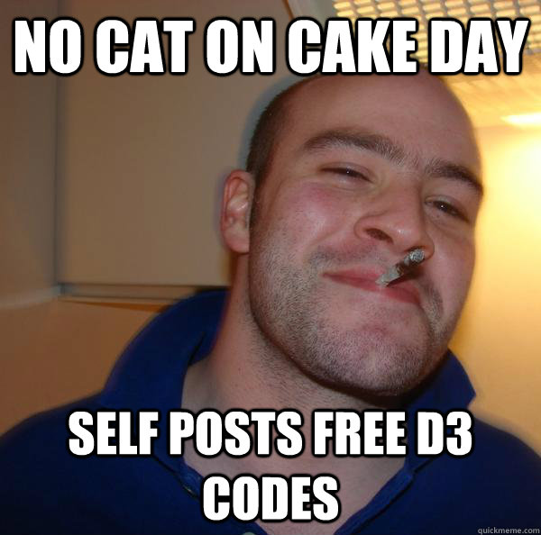 No cat on cake day Self posts free D3 codes - No cat on cake day Self posts free D3 codes  Misc