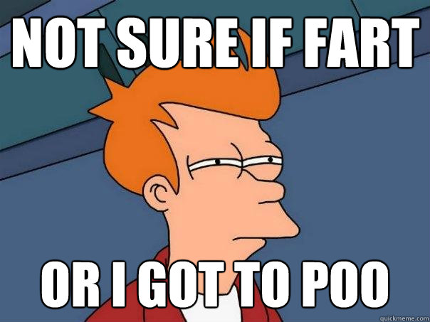 not sure if fart or i got to poo  Futurama Fry