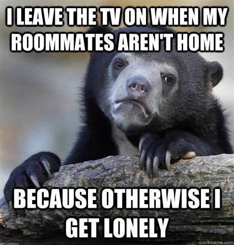 I leave the tv on when my roommates aren't home because otherwise i get lonely  Confession Bear