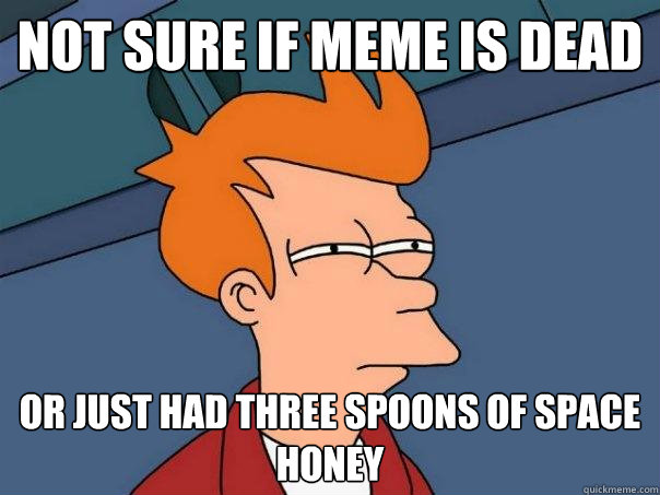 not sure if meme is dead or just had three spoons of space honey - not sure if meme is dead or just had three spoons of space honey  Futurama Fry