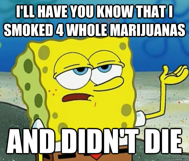 I'll have you know that I Smoked 4 whole marijuanas and didn't die  Tough Spongebob