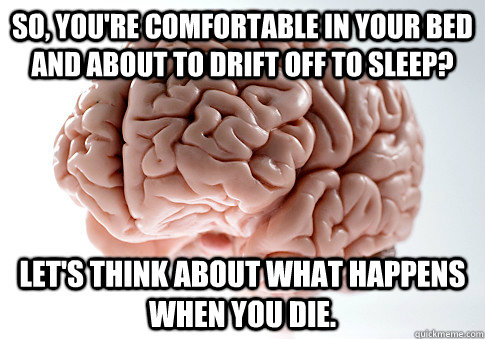 So, you're comfortable in your bed and about to drift off to sleep? Let's think about what happens when you die. - So, you're comfortable in your bed and about to drift off to sleep? Let's think about what happens when you die.  Scumbag Brain