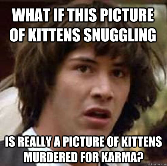 What if this picture of kittens snuggling is really a picture of kittens murdered for karma?  conspiracy keanu