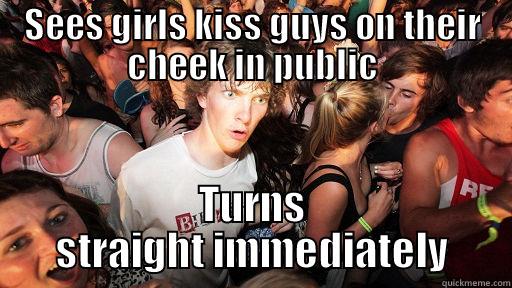 Public boner - SEES GIRLS KISS GUYS ON THEIR CHEEK IN PUBLIC TURNS STRAIGHT IMMEDIATELY Sudden Clarity Clarence