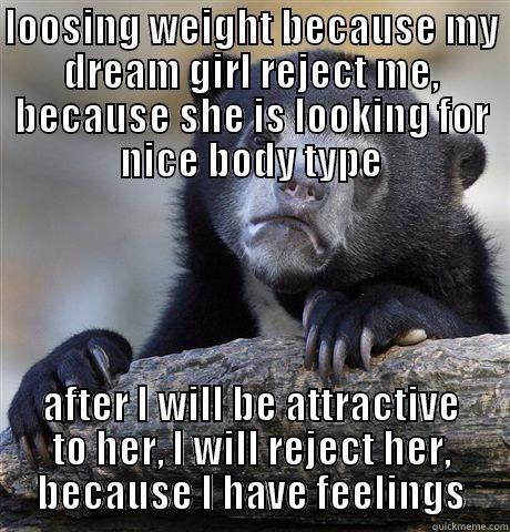 she is deserve it! - LOOSING WEIGHT BECAUSE MY DREAM GIRL REJECT ME, BECAUSE SHE IS LOOKING FOR NICE BODY TYPE AFTER I WILL BE ATTRACTIVE TO HER, I WILL REJECT HER, BECAUSE I HAVE FEELINGS Confession Bear