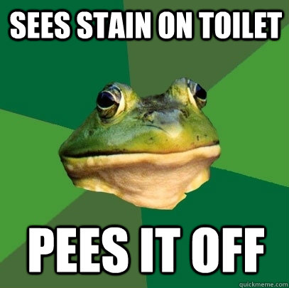 Sees stain on toilet  Pees it off - Sees stain on toilet  Pees it off  Foul Bachelor Frog