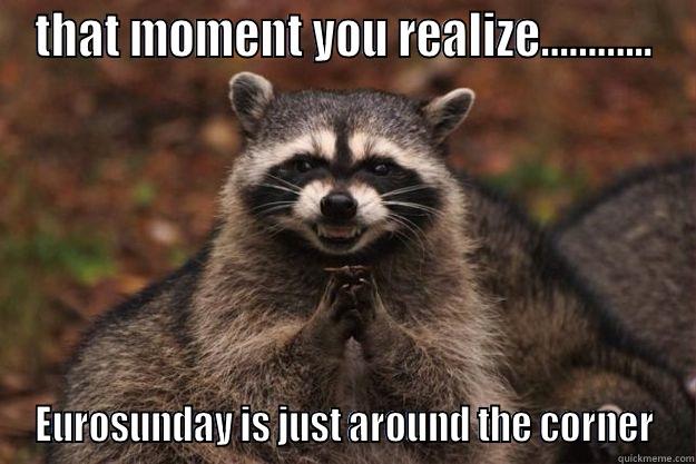 THAT MOMENT YOU REALIZE………... EUROSUNDAY IS JUST AROUND THE CORNER Evil Plotting Raccoon