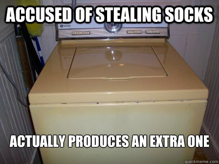 Accused of stealing socks actually produces an extra one  Misunderstood Washing Machine