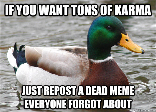 If you want tons of Karma Just repost a dead meme everyone forgot about  Actual Advice Mallard