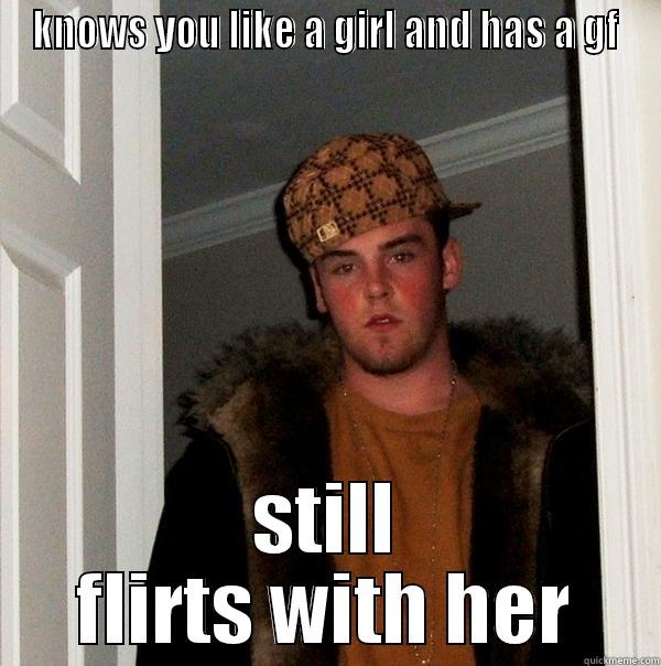 KNOWS YOU LIKE A GIRL AND HAS A GF STILL FLIRTS WITH HER Scumbag Steve