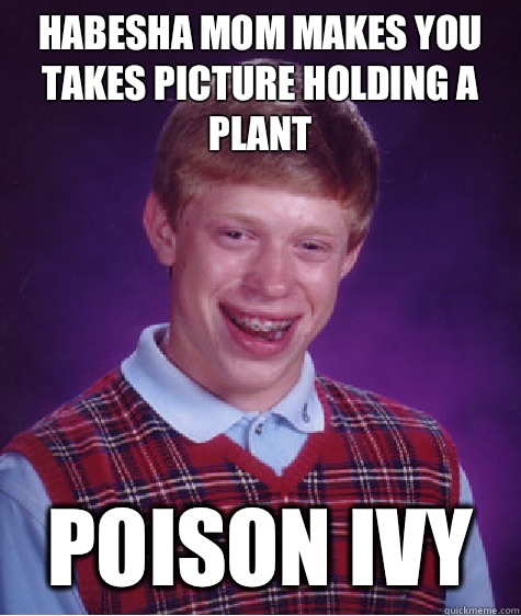 Habesha mom makes you takes picture holding a plant Poison ivy  Bad Luck Brian