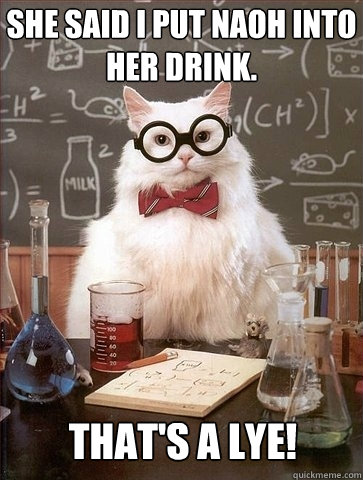 She said I put NaOH into her drink. That's a Lye!  Chemistry Cat