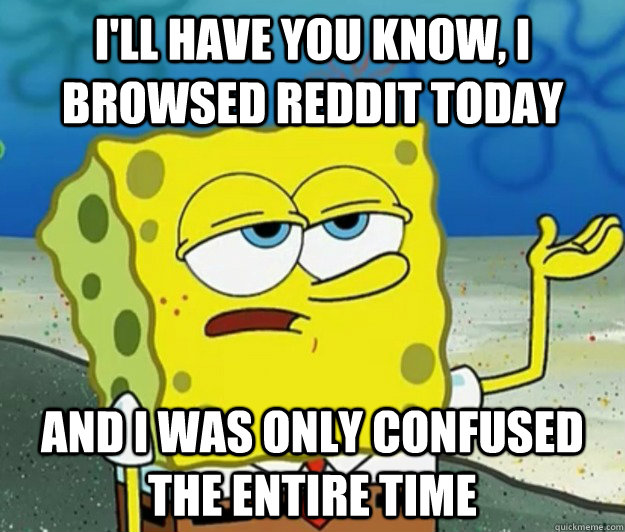 I'll have you know, I browsed reddit today And I was only confused the entire time  Tough Spongebob