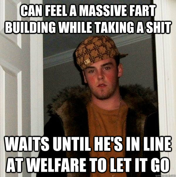 Can feel a massive fart building while taking a shit Waits until he's in line at welfare to let it go  Scumbag Steve