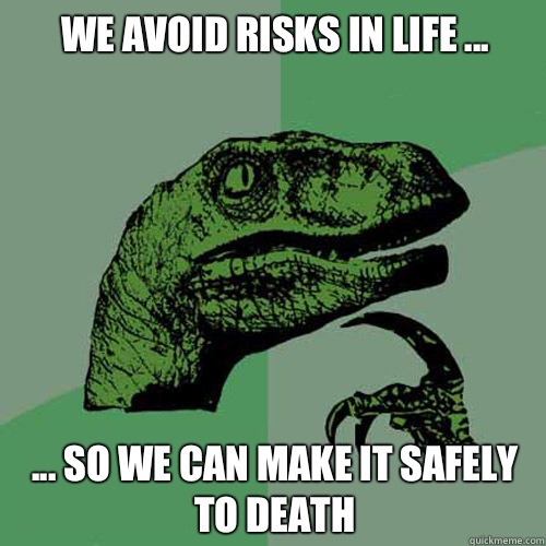 We avoid risks in life ... ... so we can make it safely to death  Philosoraptor