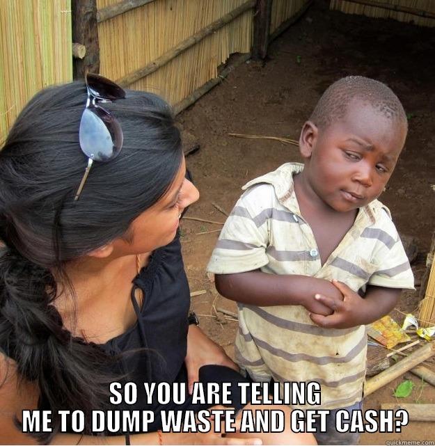  SO YOU ARE TELLING ME TO DUMP WASTE AND GET CASH? Skeptical Third World Kid