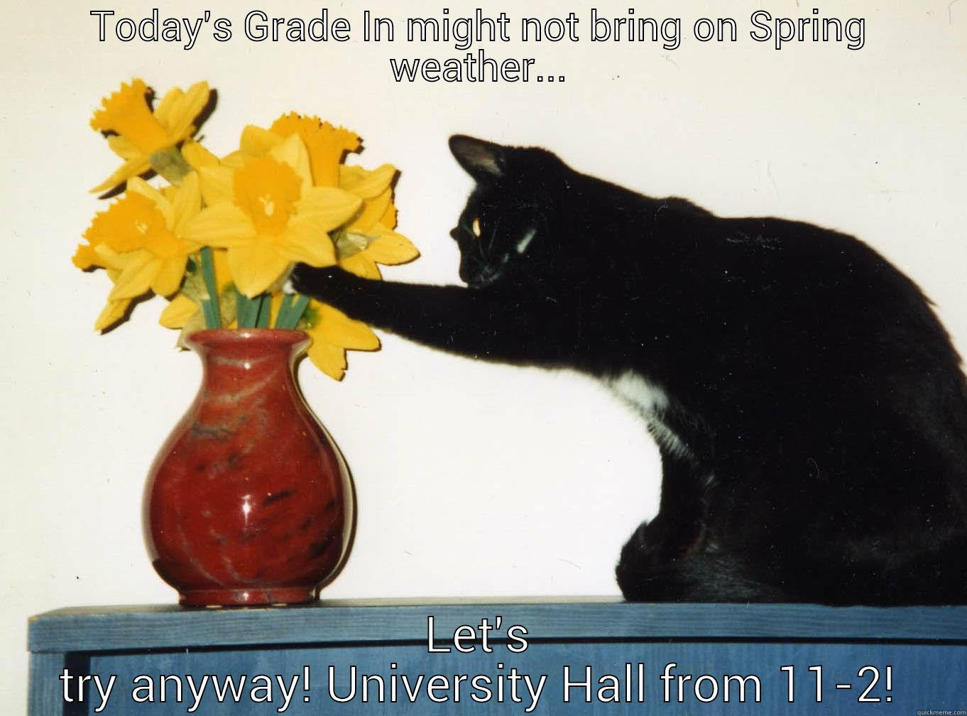 TODAY'S GRADE IN MIGHT NOT BRING ON SPRING WEATHER... LET'S TRY ANYWAY! UNIVERSITY HALL FROM 11-2! Misc