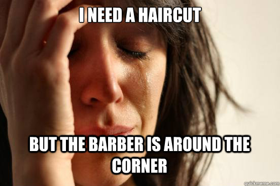 i need a haircut but the barber is around the corner Caption 3 goes here  First World Problems