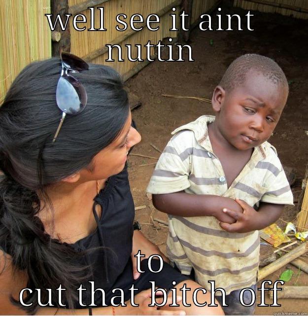 WELL SEE IT AINT NUTTIN TO CUT THAT BITCH OFF Skeptical Third World Kid