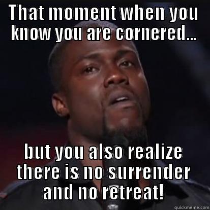 THAT MOMENT WHEN YOU KNOW YOU ARE CORNERED... BUT YOU ALSO REALIZE THERE IS NO SURRENDER AND NO RETREAT! Misc