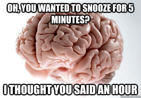 oh, you wanted to snooze for 5 minutes? i thought you said an hour  Scumbag Brain