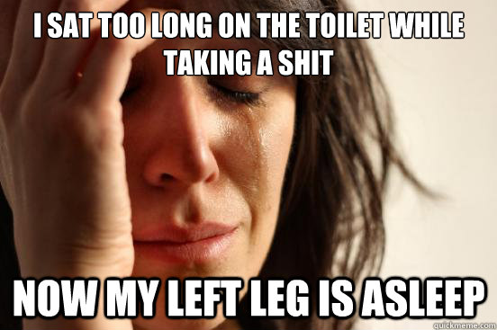 I sat too long on the toilet while taking a shit Now my left leg is asleep  First World Problems