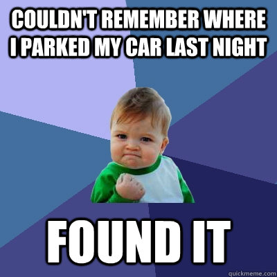 Couldn't remember where I parked my car last night Found it   Success Kid