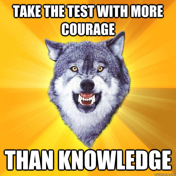 TAKE THE TEST WITH MORE COURAGE  THAN KNOWLEDGE  Courage Wolf