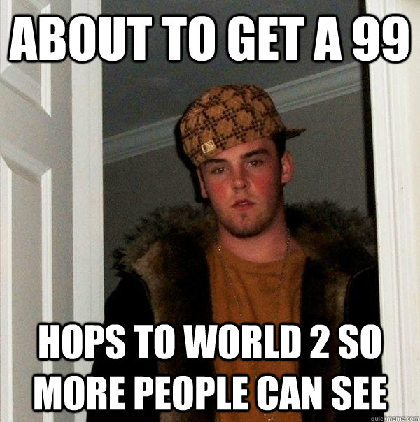 About to get a 99 Hops to world 2 so more people can see  Scumbag Steve